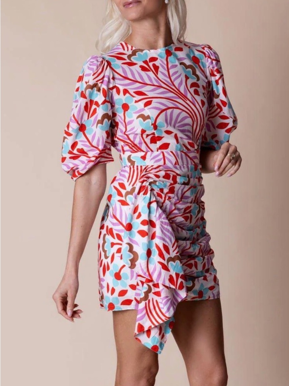 RHODE Multicolor Floral Mini Dress in Red, Pink, Blue